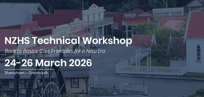 Advertisement for NZHS technical workshop in Shantytown NZ March 2026